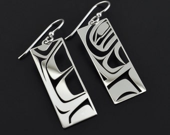 Abstract Native First Nations Sterling Bentwood Box Earrings