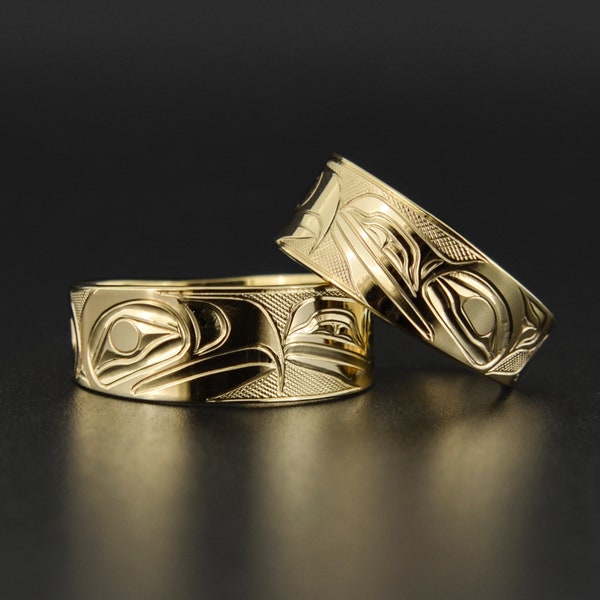 Native Love Bird Wedding Bands Raven and Eagle Northwest Coast Design