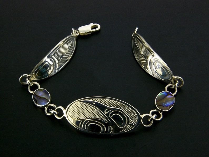 Northwest Coast Native Sterling Birthstone Charm Link Bracelet image 1