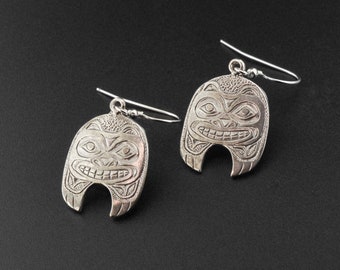 Northwest Native Sterling Double Sided Bear Earrings