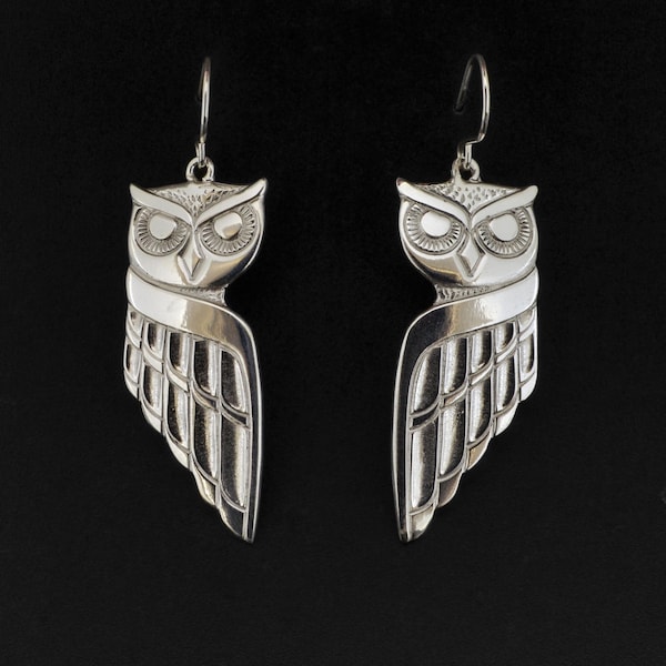 Sterling Owl Northwest Coast Formline Design Earrings