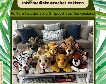 3-in-1 Low Sew Lounging Big Cat Collection Crochet Pattern - Lion, Tiger, Cheetah *PATTERN ONLY*