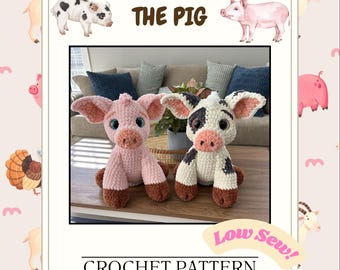 Pancake the Pig Crochet Pattern and Warthog Modification– Low Sew Amigurumi Plush (PATTERN ONLY)