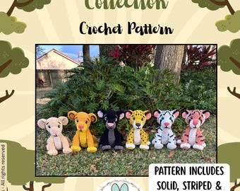 3-in-1 Low Sew Seated Big Cat Collection Crochet Pattern - Lion, Tiger, Cheetah *PATTERN ONLY*