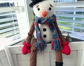 Crochet Snowman Plushie: Winter Holiday Decor (34 inches)