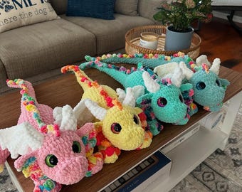 Crochet Rainbow Dragon Plushie: Hand-Painted Safety Eyes