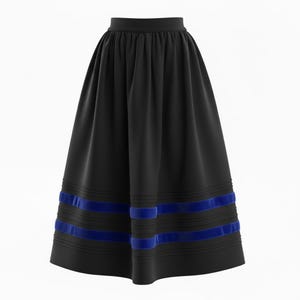 Black rayon skirt with velvet ribbon trim, dark academia mid calf skirt, festival outfit, gift for her image 8