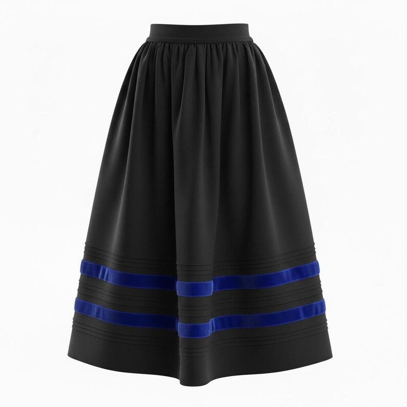 Black rayon skirt with velvet ribbon trim, dark academia mid calf skirt, festival outfit, gift for her image 8
