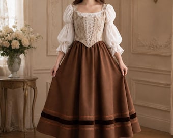 Brown Folk Midi Skirt, Handmade Cottagecore Style, Eastern European Inspired