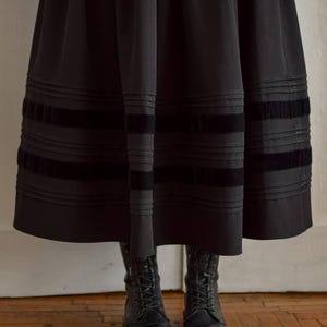 Black rayon skirt with velvet ribbon trim, dark academia mid calf skirt, festival outfit, gift for her image 10