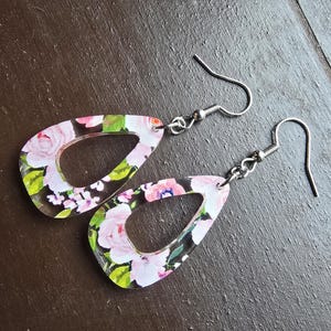 Pink floral dangle earrings
