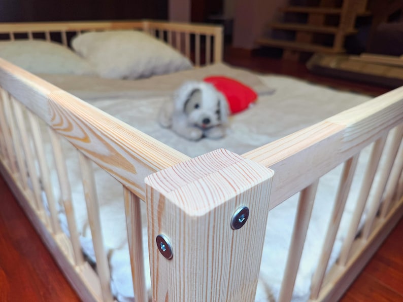 Scandinavian style kids bedroom wooden bed