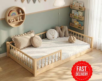 Montessori Toddler Floor Bed | Solid Pine Wood Low Frame, Natural Non-Toxic - Free Delivery