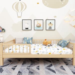 Solid pine children bed frame natural wood