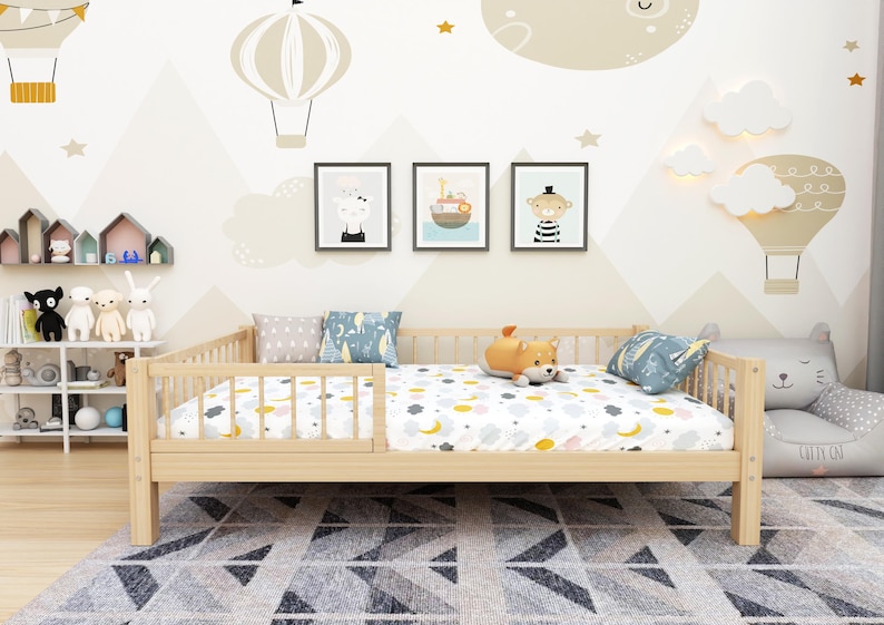 Solid pine children bed frame natural wood