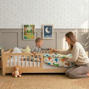 Boy bed - Floor bed frame - Solid Pine Wood Montessori Toddler Bed