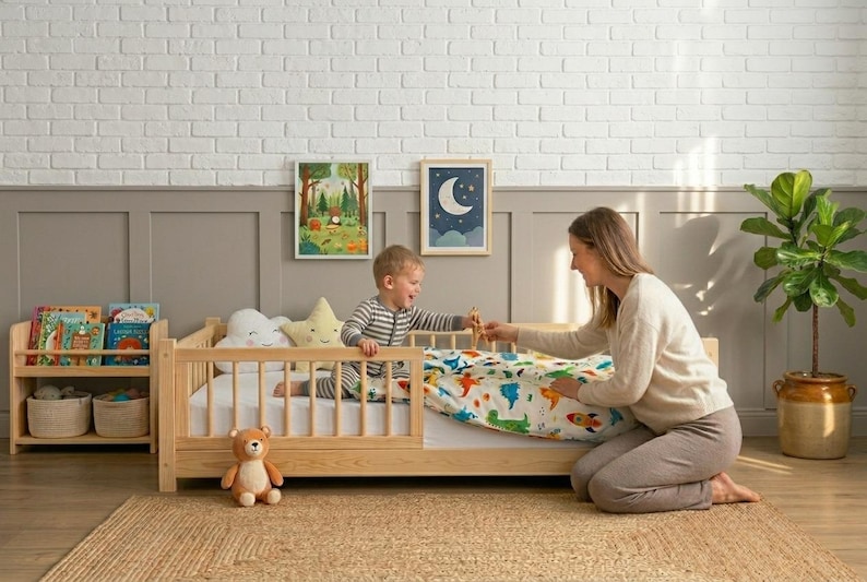 Boy bed - Floor bed frame - Solid Pine Wood Montessori Toddler Bed