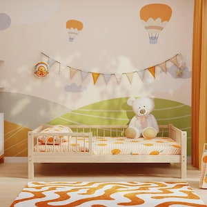 Small double low bed for kids - Solid pine children bed frame natural wood
