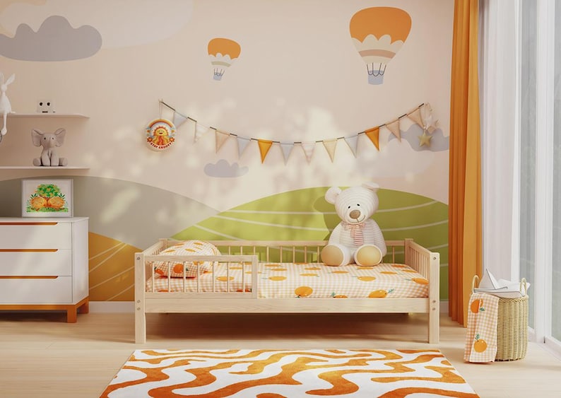 Small double low bed for kids - Solid pine children bed frame natural wood
