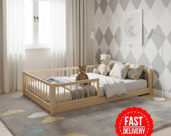 Montessori Floor Toddler Bed - Solid Pine Wood - Single, Small Double, Double size - Free Delivery