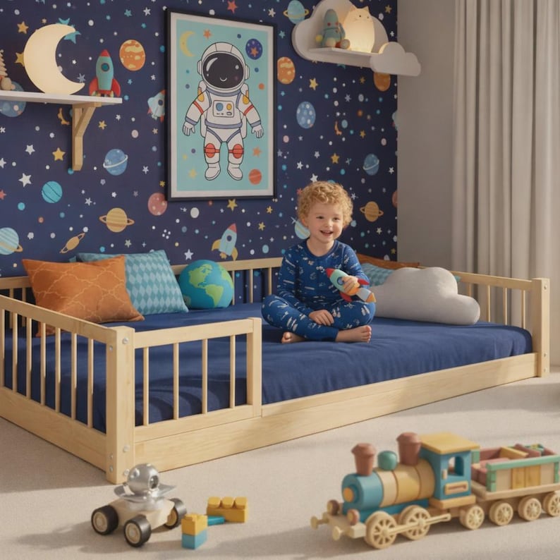 Floor kids bed - solid wood - boy bed single small double double
