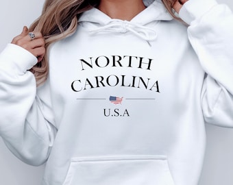 Custom North Carolina Unisex Hoodie, Tar Heel State Soft Pullover Hoodie College Dorm Hoodie Gift, NC Birthday Gift, North Carolina Sweater