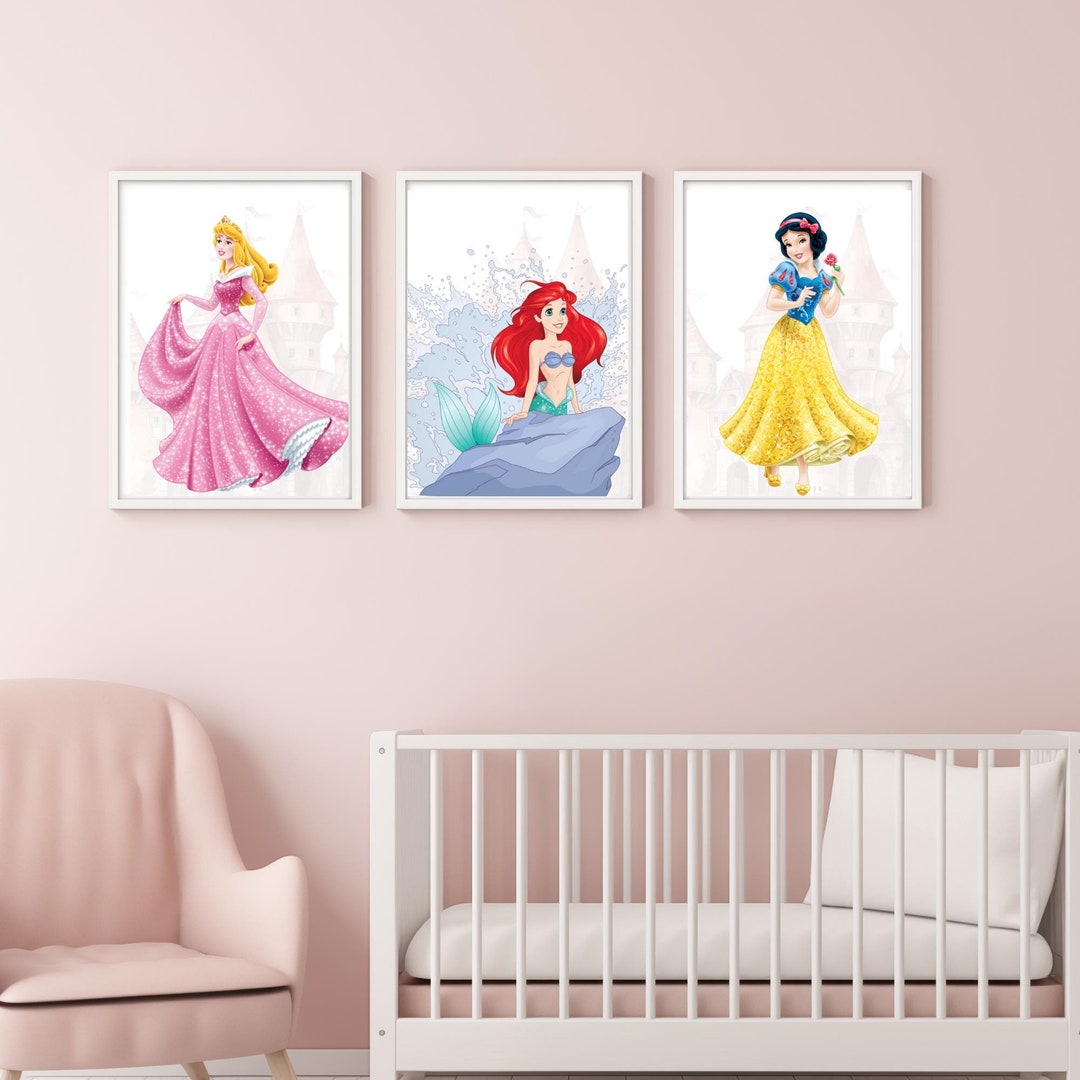 Princess Wall Art, Set of 3, Disney Princess Posters, Nursery Wall Art ...