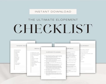 Elopement Checklist  | Instant Download Printable | Minimal Printable Eloping Checklist, Elope Checklist, Eloping Planner