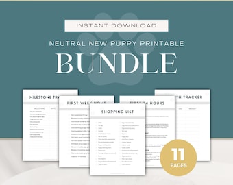 BUNDLE: Neutral New Puppy Printable Bundle | Printable Pet Workbook, Puppy Checklist, Puppy Worksheets | BONUS House Training Guide