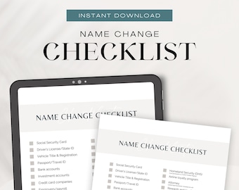 Name Change Checklist  | Instant Download Printable | Minimal Printable Name Change Checklist, Wedding Planning, Checklist After Wedding