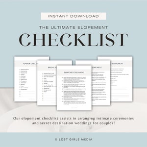Elopement Checklist  | Instant Download Printable | Minimal Printable Eloping Checklist, Elope Checklist, Eloping Planner