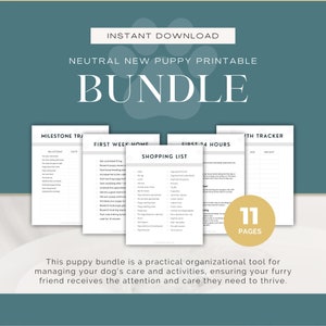 BUNDLE: Neutral New Puppy Printable Bundle | Printable Pet Workbook, Puppy Checklist, Puppy Worksheets | BONUS House Training Guide