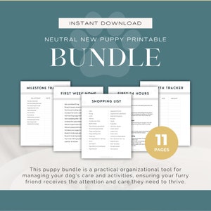 BUNDLE: Neutral New Puppy Printable Bundle Printable Pet Workbook, Puppy Checklist, Puppy Worksheets BONUS House Training Guide image 1