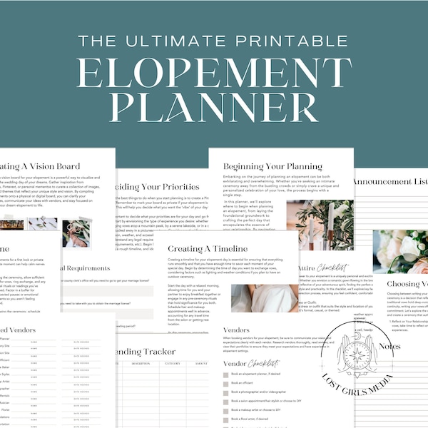 Ultimate Elopement Planner  | Instant Download Printable | Minimal Printable Eloping Planner, Eloping Checklist, Planner for Eloping