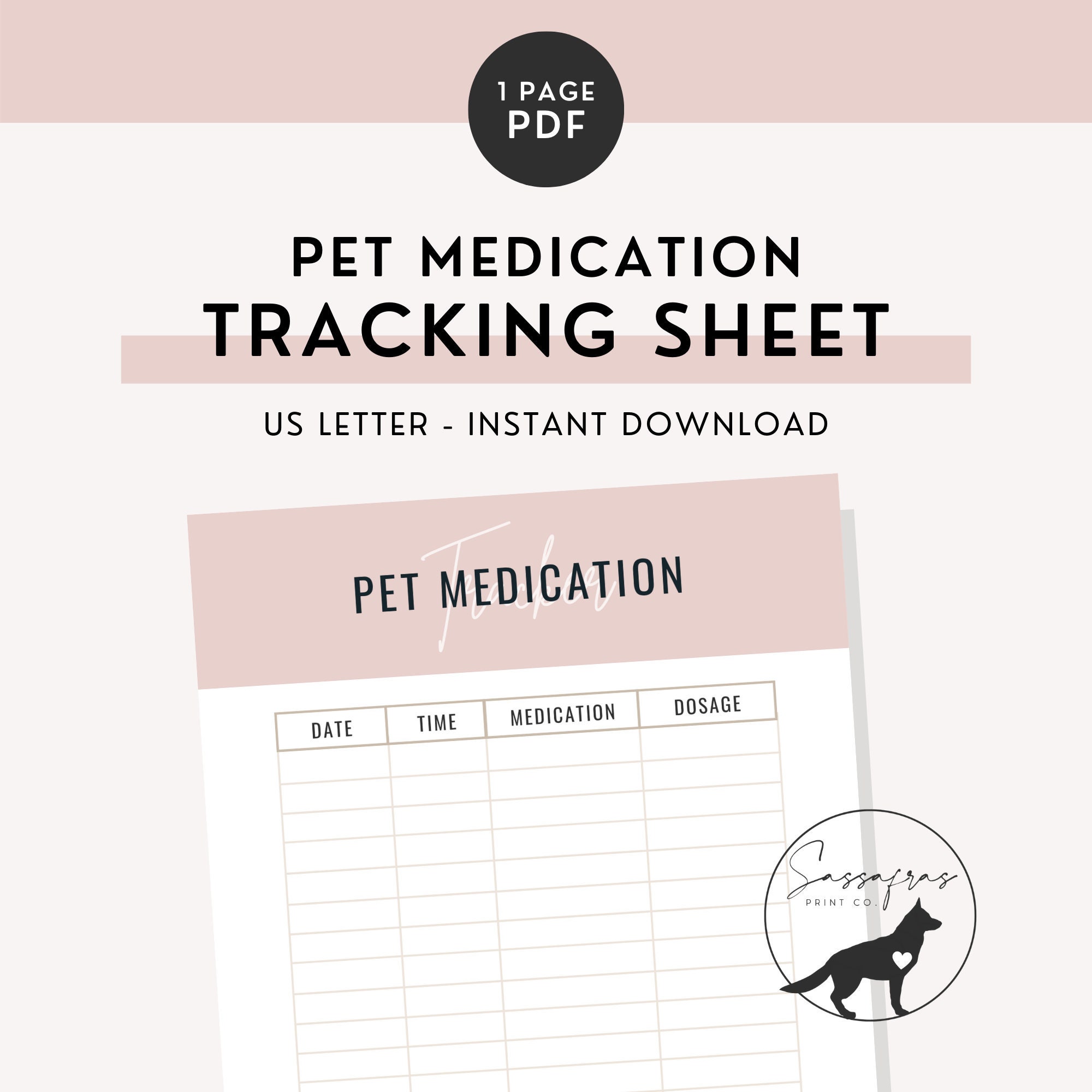 Pet Medication Tracking Sheet Instant Download Minimal Etsy UK