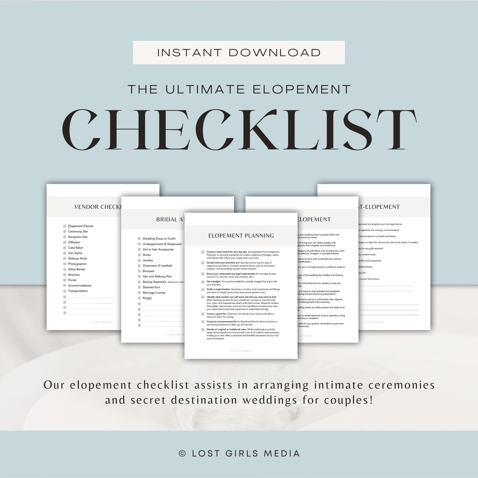 Elopement Checklist Instant Download Printable Minimal Printable ...