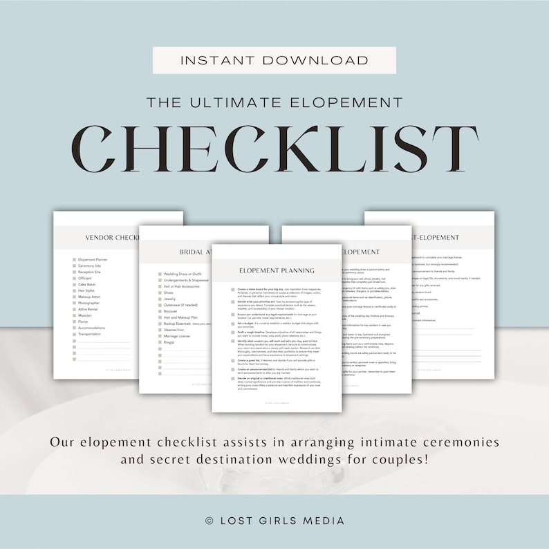 Elopement Checklist Instant Download Printable Minimal Printable Eloping Checklist, Elope Checklist, Eloping Planner image 1