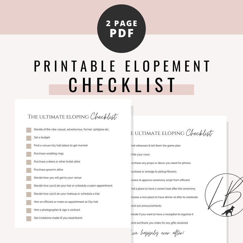 Elopement Checklist Printable Elopement Checklist Printable