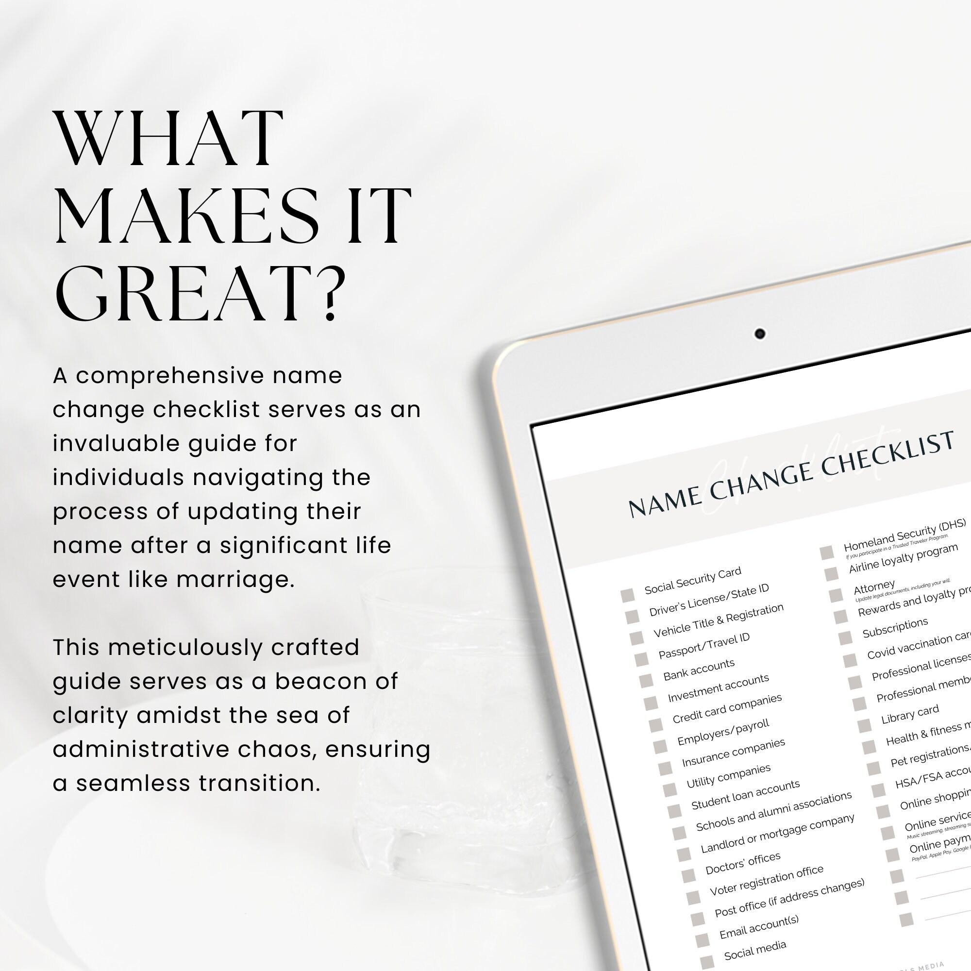 Name Change Checklist Instant Download Printable Minimal Printable Name Change Checklist ...