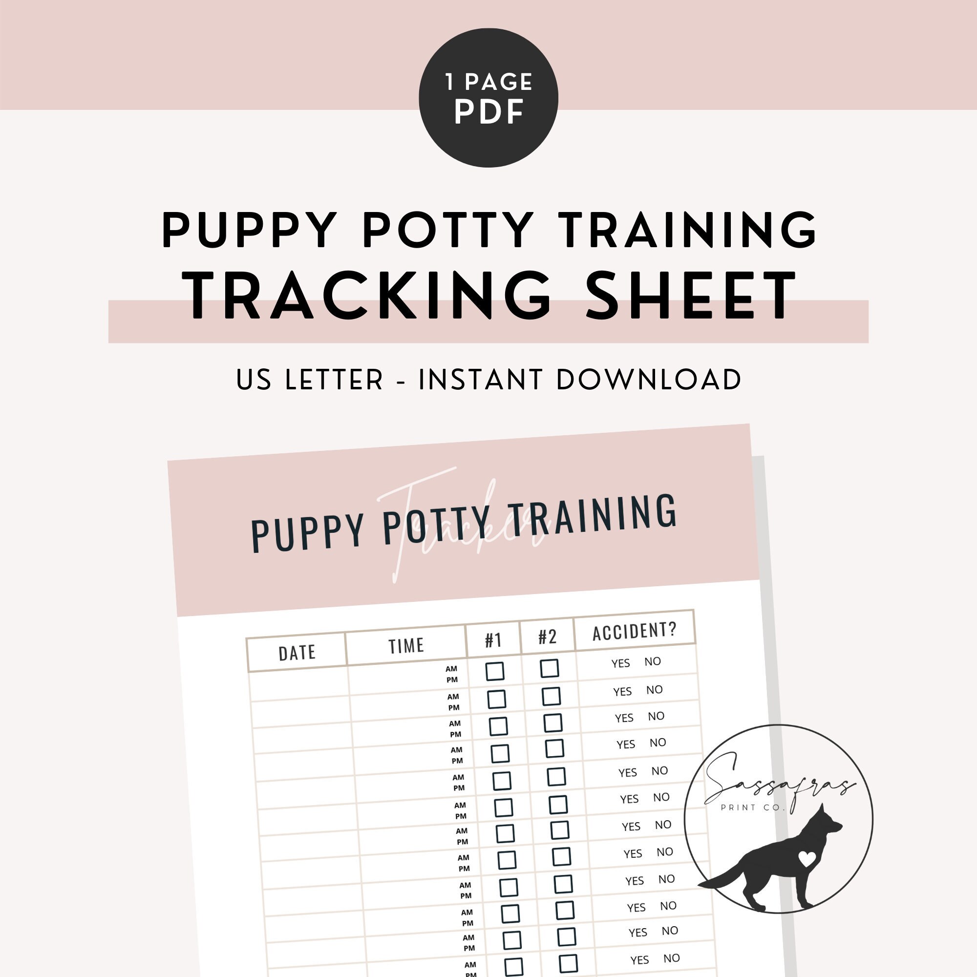 Puppy Potty Training Tracker Instant Download Minimal Printable Pet