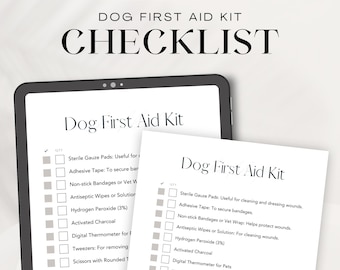 Dog First Aid Kit Checklist | Instant Download | Minimal Printable Pet Tracker, Dog Planner, Dog Checklist, New Dog Worksheet