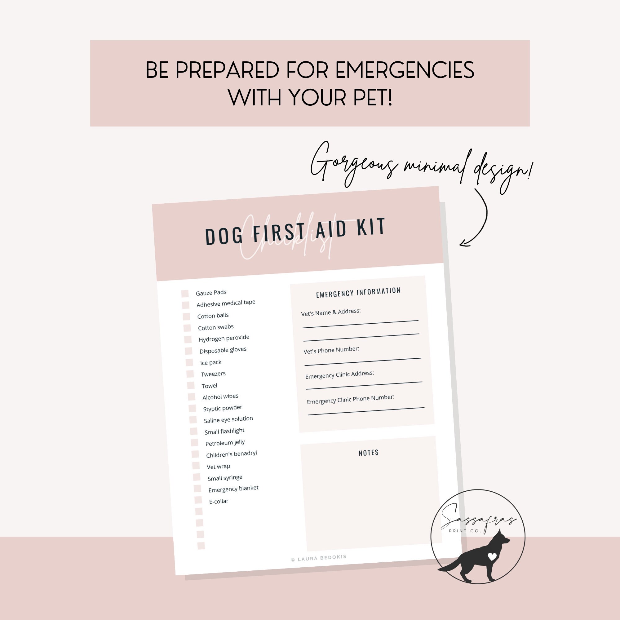 Dog First Aid Kit Checklist Instant Download Minimal Etsy UK