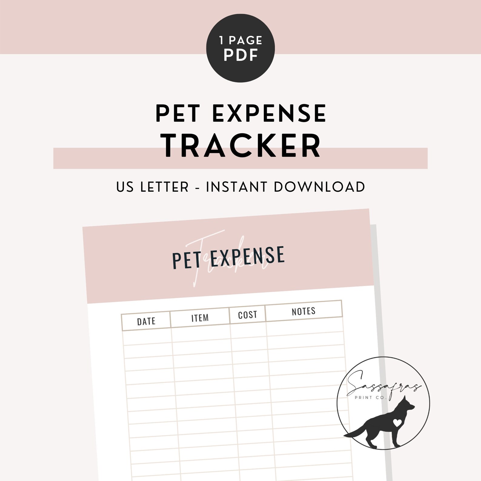 Pet Expense Tracking Sheet Minimal Printable Pet Tracker | Etsy