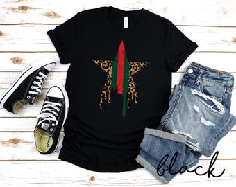 Leopard Print Star T-Shirt: Red & Green Ribbon Design
