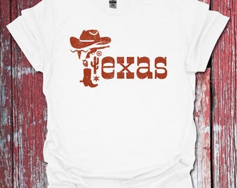 Texas Icons T-Shirt: Cowboy Hat, Boots, Cactus & Longhorn Design