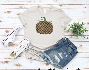Checked Pumpkin Halloween T-Shirt: Fall Holiday Tee