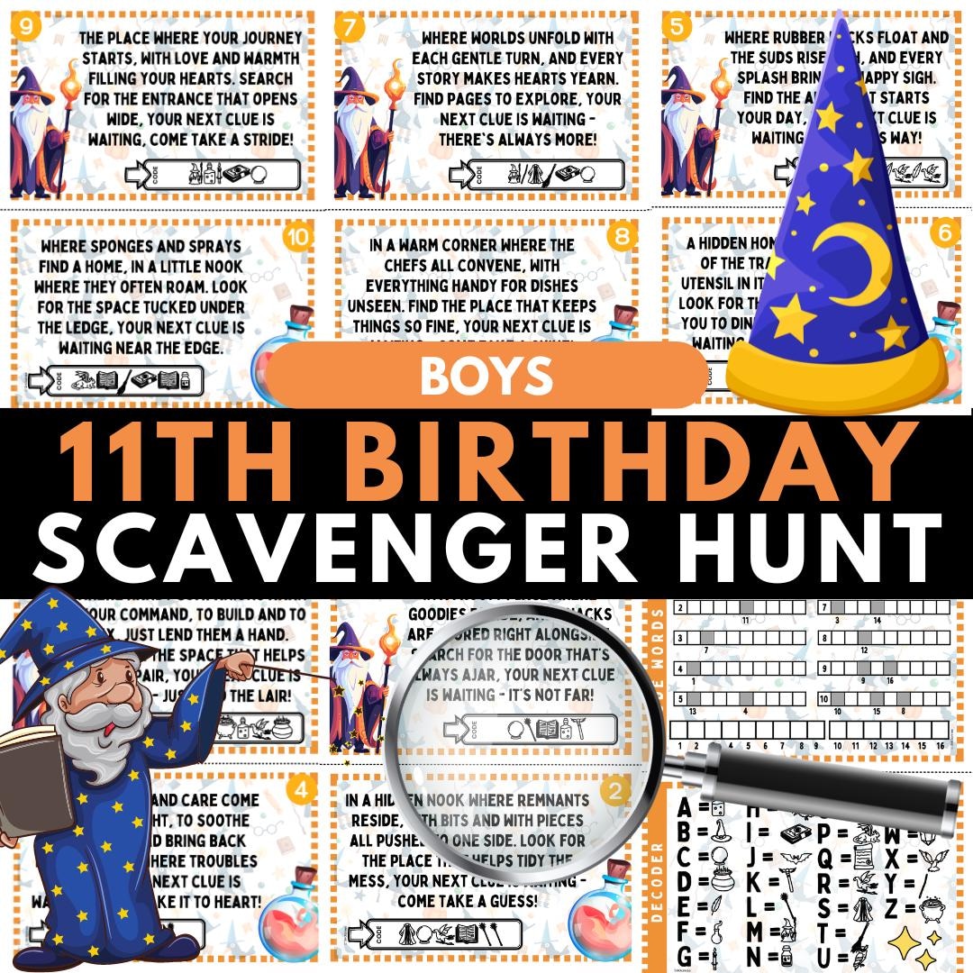Boys 11th Birthday Scavenger Hunt for Kids, Indoor Printable Game ...