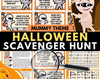 Halloween Mummy Scavenger Hunt for Kids, Indoor Printable Game, Puzzles, Family Fun, Treasure Hunt Activity, Birthday Gift Reveal, Riddles