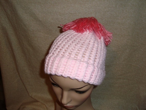 Knitted Pink Beanie Hat With Pink Tassel - Etsy display picture 1
