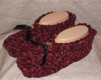 Women's Handmade Knitted Burgnady Suede Slippers with "Concho Size 6. 7. or 8"